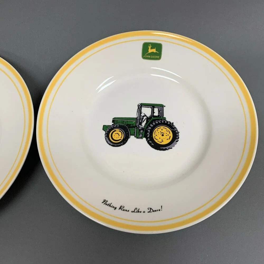 Gibson John Deere Tractor Salad Plates Yellow Trim‎ Lot of 2
